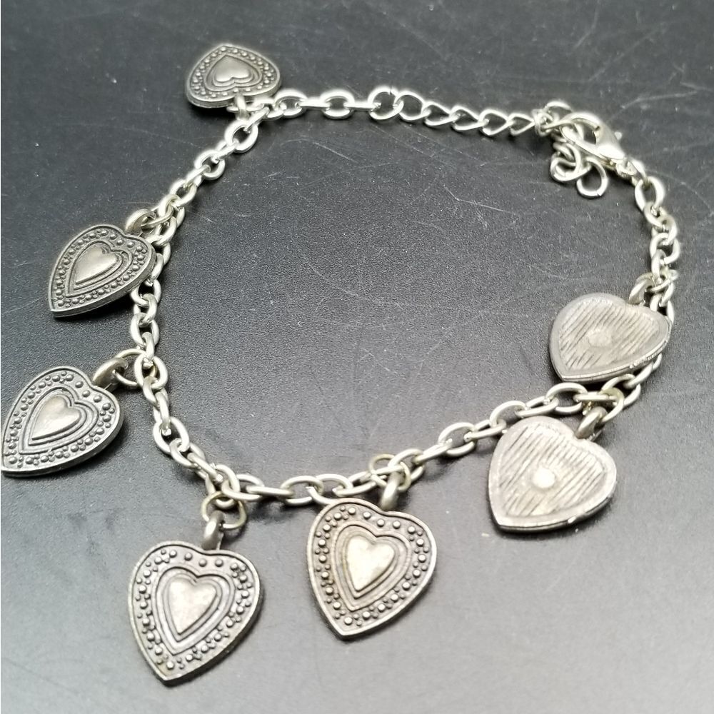 Silver tone lattice victorian doily heart charm braxelet B825